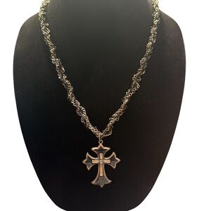 Silver and Black Cross Pendant Necklace
